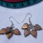 Earrings, Bronze, Leaves, D..