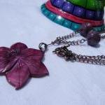 Necklace, Purple Lucite Bea..