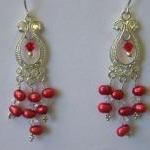 Earrings, Red Dancing Pearl..