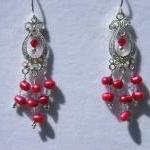 Earrings, Red Dancing Pearl..